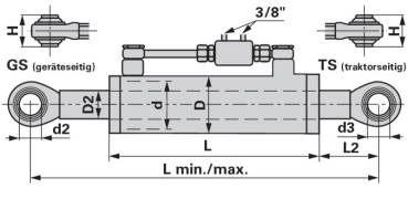 Preview: Oberlenker hydraulisch Kat. 2/1 580-860 mm mit 2 Kugelaugen Premium